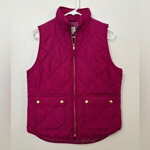 J. Crew Excursion Quilted Down Vest in Fresh Raspberry with Gold Accents